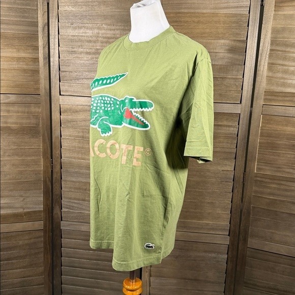 Lacoste Unisex Graphic T-Shirt Olive Green Large Logo Cotton Crew Neck Tee - Picture 3 of 11